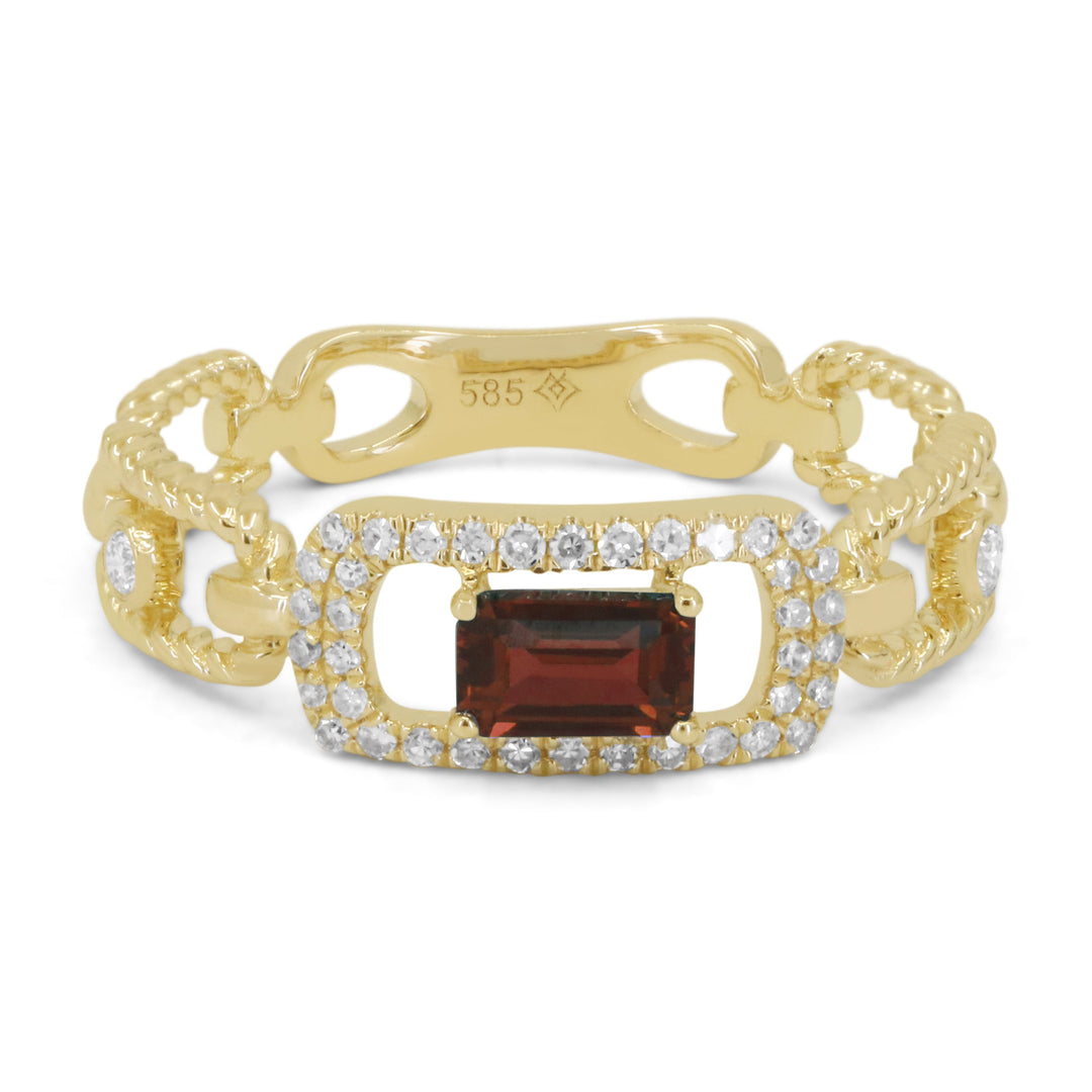 Beautiful Hand Crafted 14K Yellow Gold 3X5MM Garnet And Diamond Essentials Collection Ring