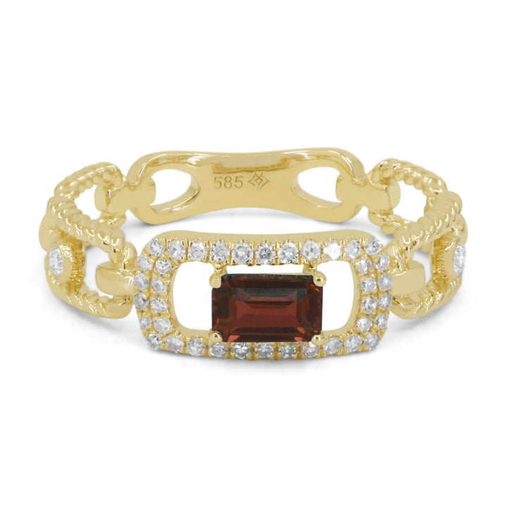 Beautiful Hand Crafted 14K Yellow Gold 3X5MM Garnet And Diamond Essentials Collection Ring