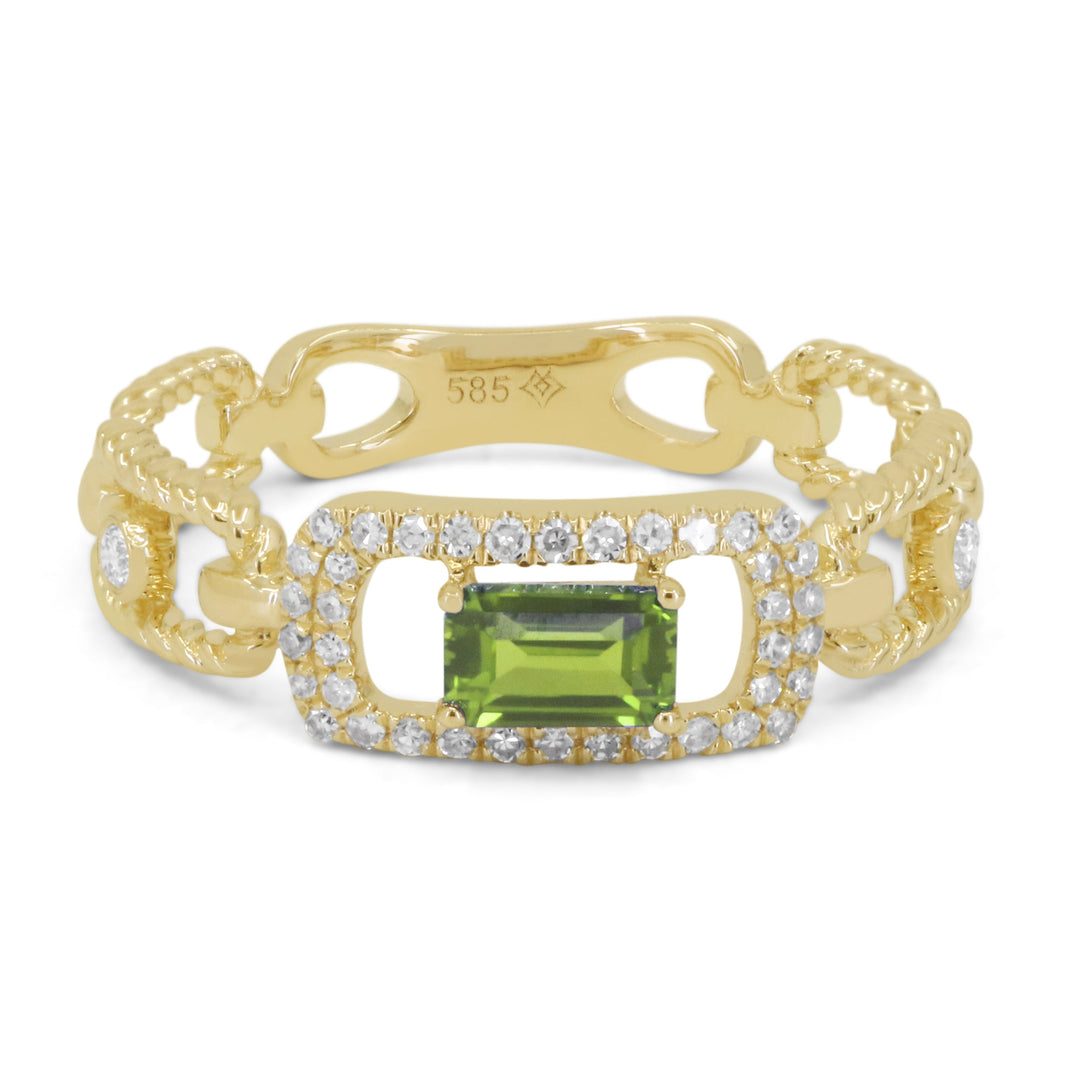 Beautiful Hand Crafted 14K Yellow Gold 3X5MM Peridot And Diamond Essentials Collection Ring