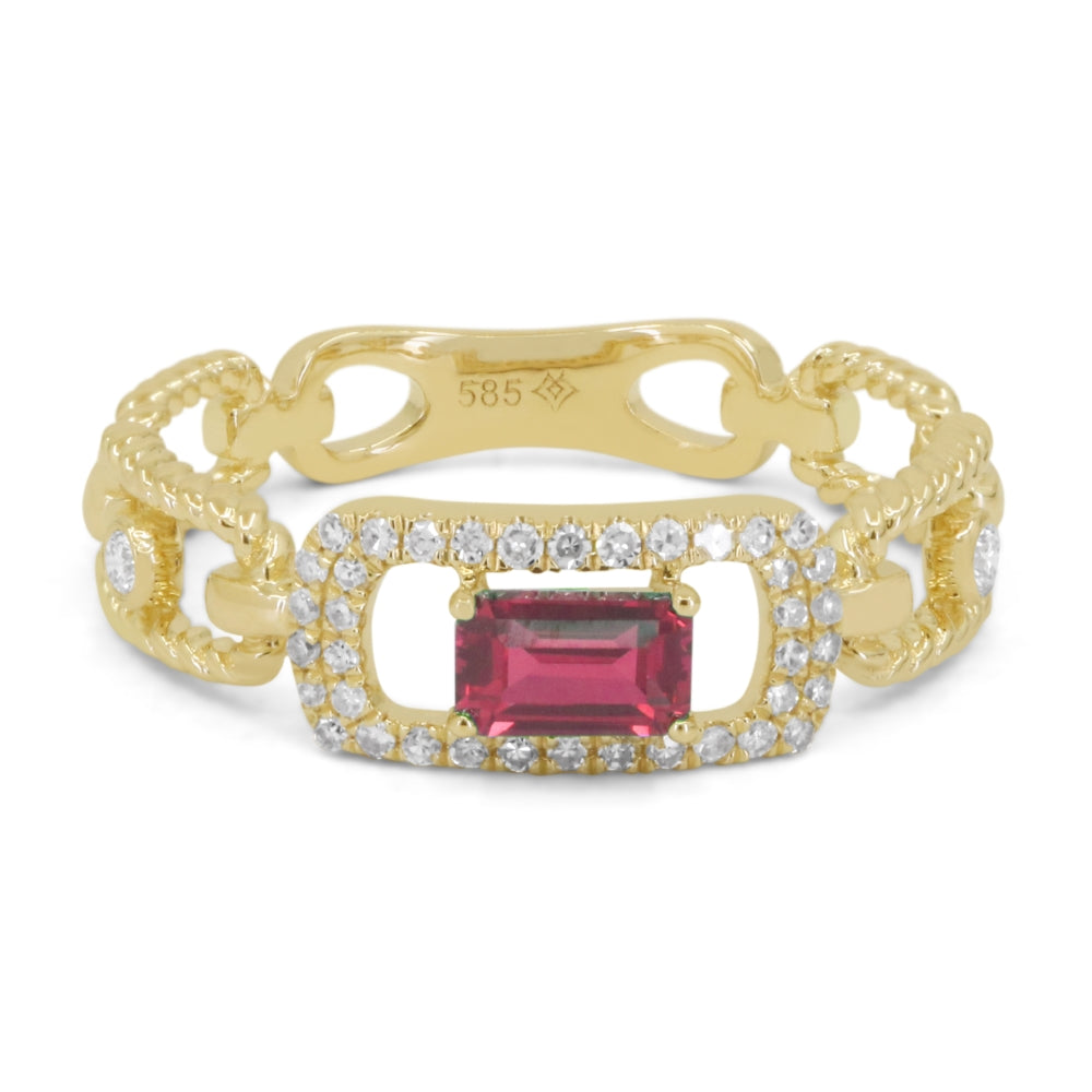 Beautiful Hand Crafted 14K Yellow Gold 3X5MM Ruby And Diamond Essentials Collection Ring