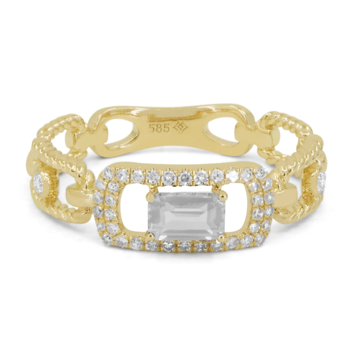 Beautiful Hand Crafted 14K Yellow Gold  White Topaz And Diamond Essentials Collection Ring