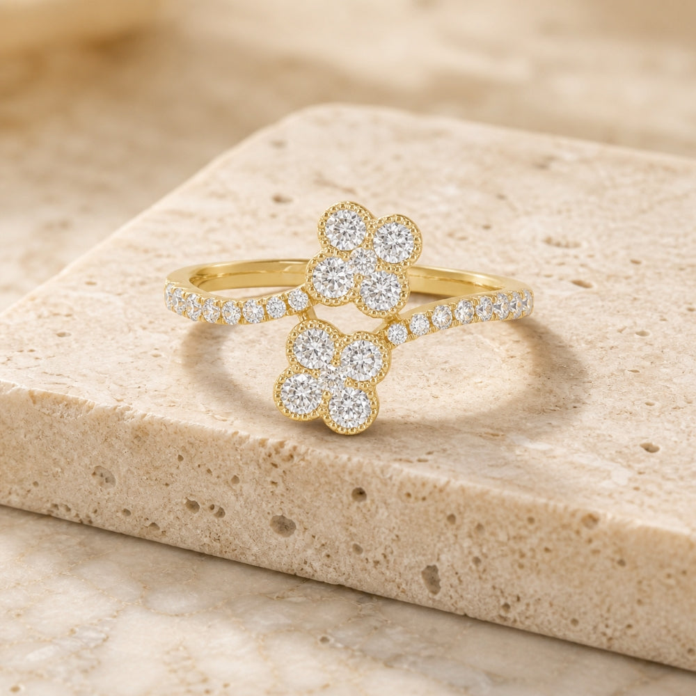 R1824 - 14K Yellow Gold Diamond Flower Ring