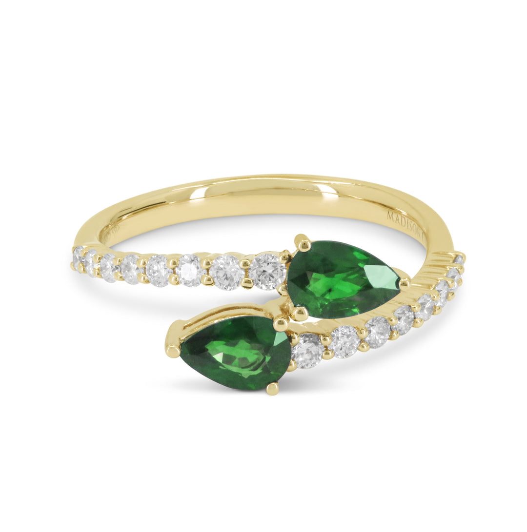 Beautiful Hand Crafted 14K Yellow Gold 4X6MM Tsavorite And Diamond Arianna Collection Ring