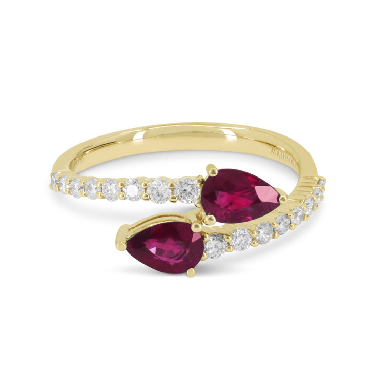 Beautiful Hand Crafted 14K Yellow Gold 4X6MM Ruby And Diamond Arianna Collection Ring