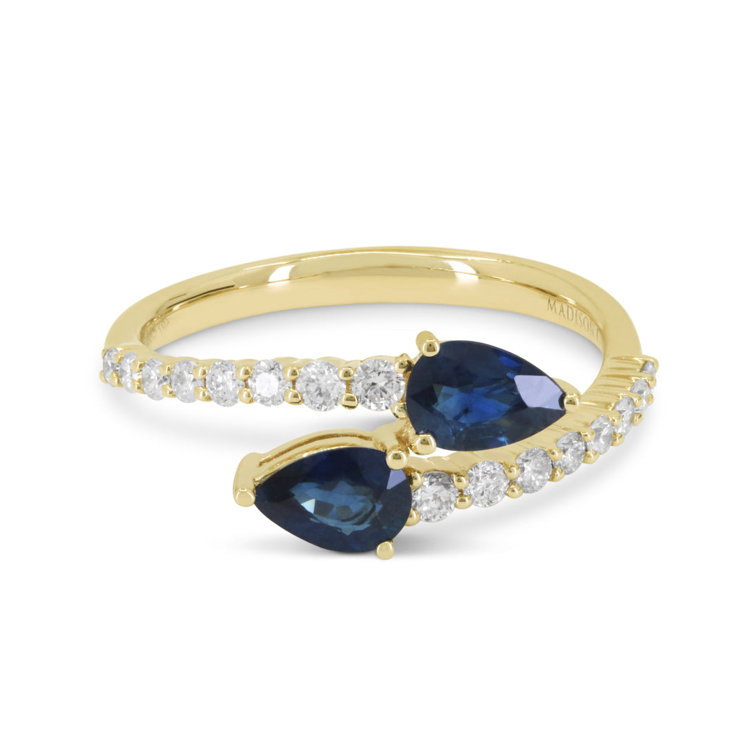 Beautiful Hand Crafted 14K Yellow Gold 4X6MM Sapphire And Diamond Arianna Collection Ring