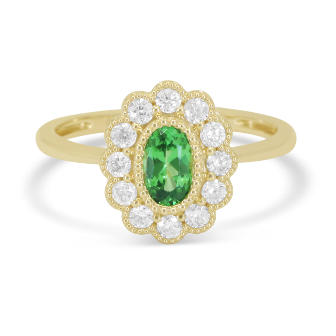 Beautiful Hand Crafted 14K Yellow Gold  Tsavorite And Diamond Arianna Collection Ring