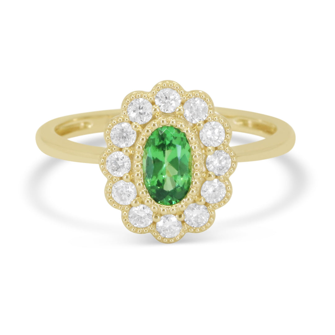 Beautiful Hand Crafted 14K Yellow Gold  Tsavorite And Diamond Arianna Collection Ring