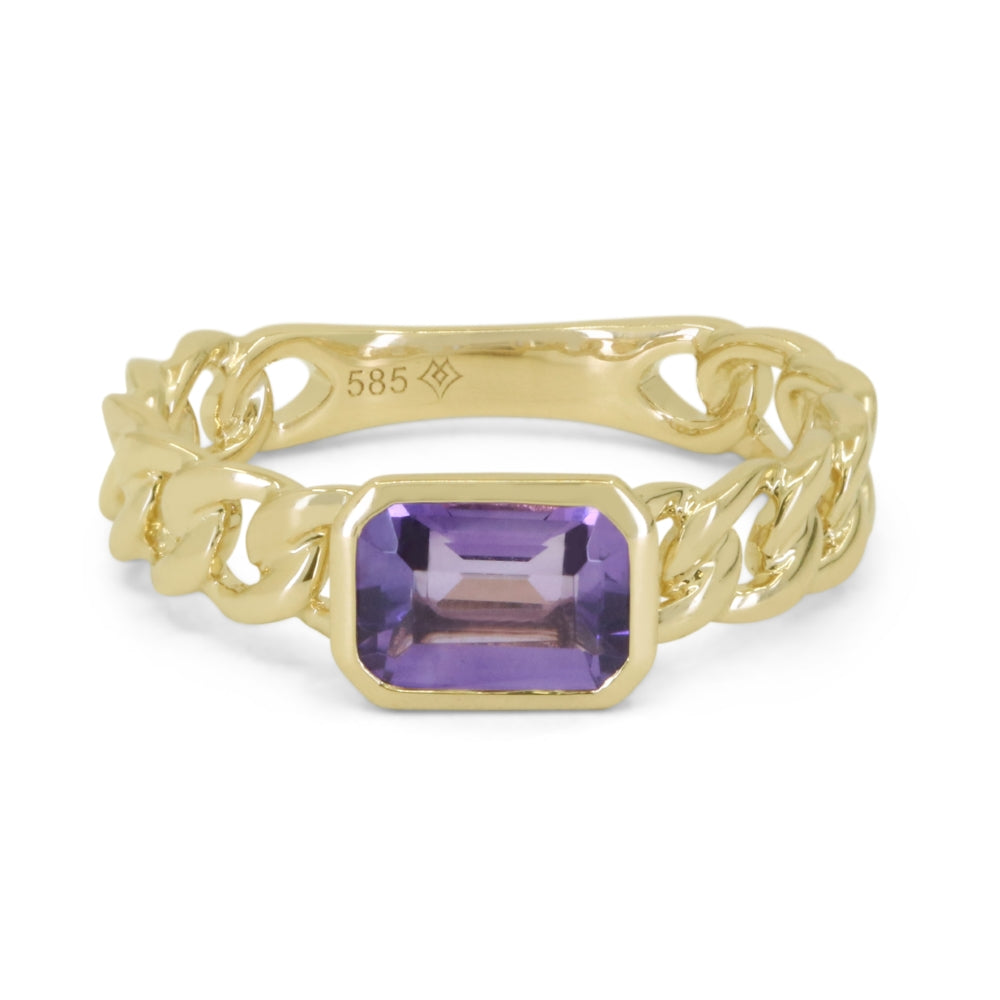 Beautiful Hand Crafted 14K Yellow Gold 5X7MM Amethyst And Diamond Essentials Collection Ring