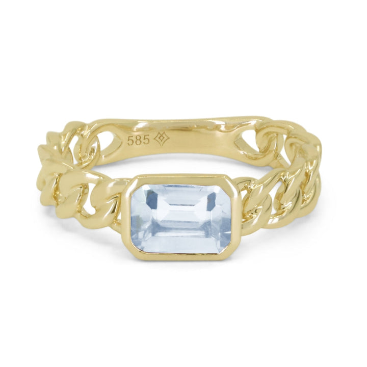 Beautiful Hand Crafted 14K Yellow Gold 5X7MM Aquamarine And Diamond Essentials Collection Ring