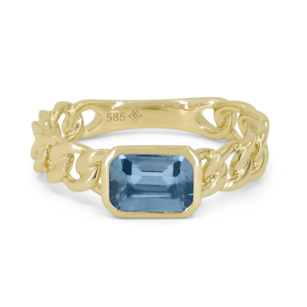 Beautiful Hand Crafted 14K Yellow Gold 5X7MM London Blue Topaz And Diamond Essentials Collection Ring