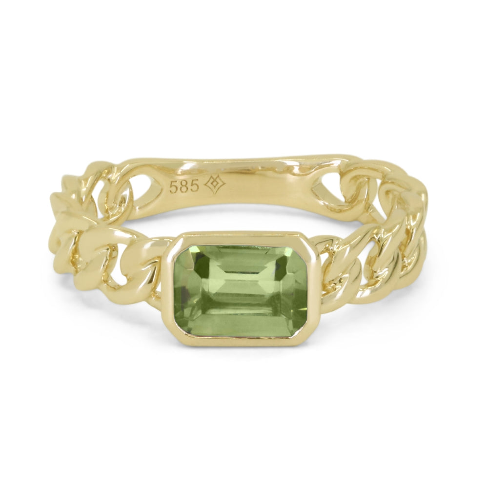 Beautiful Hand Crafted 14K Yellow Gold 5X7MM Peridot And Diamond Essentials Collection Ring