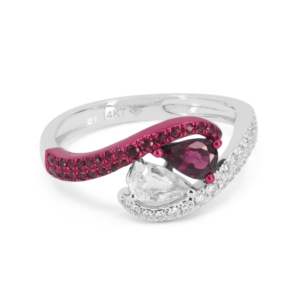 Beautiful Hand Crafted 14K White Gold  Ruby And Diamond Arianna Collection Ring