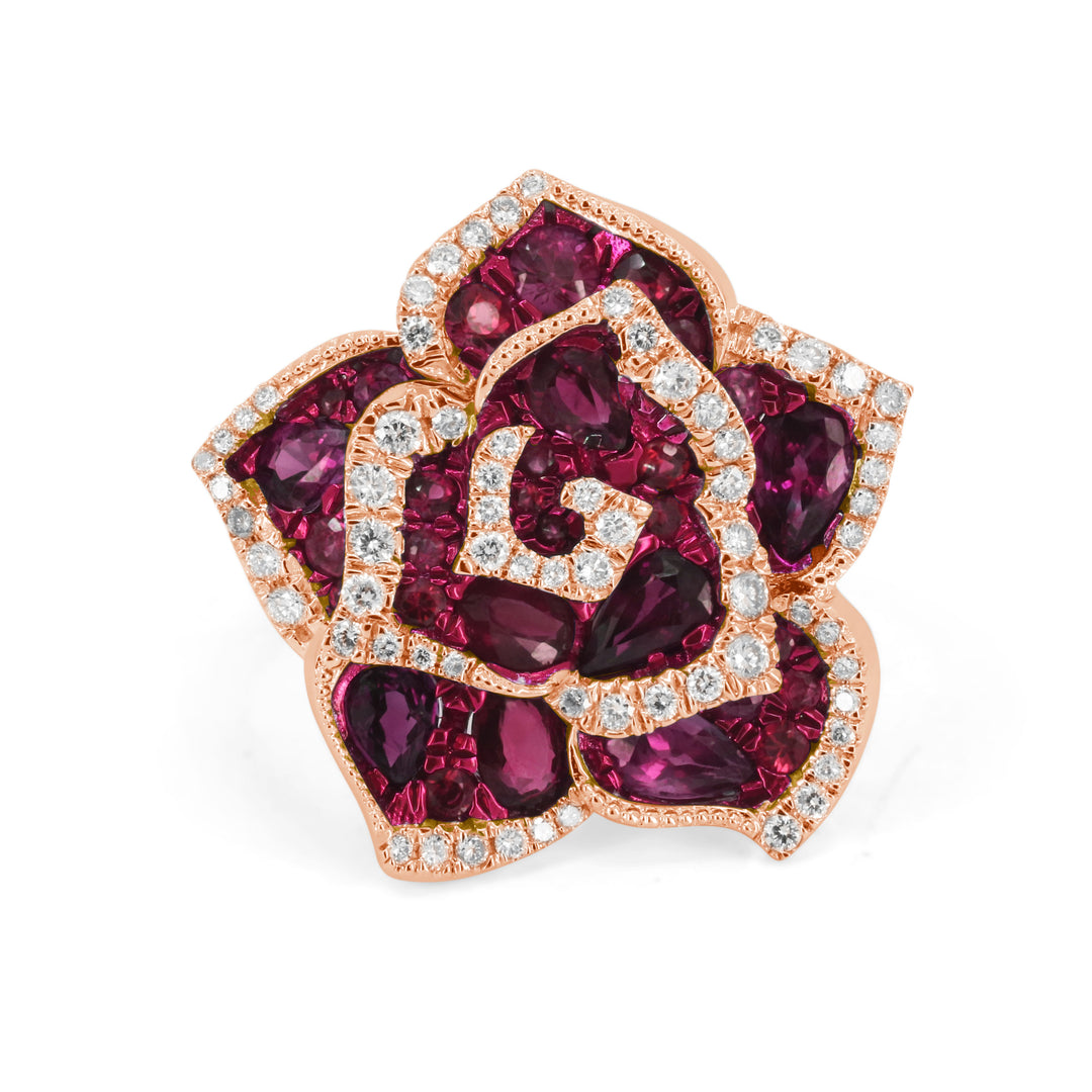Beautiful Hand Crafted 14K Rose Gold  Ruby And Diamond Arianna Collection Ring