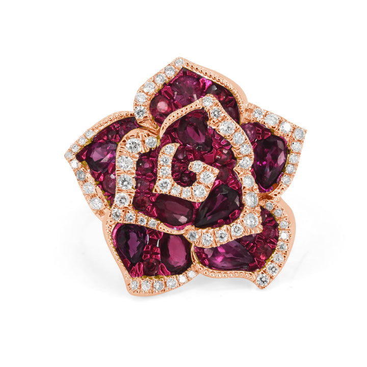 Beautiful Hand Crafted 14K Rose Gold  Ruby And Diamond Arianna Collection Ring