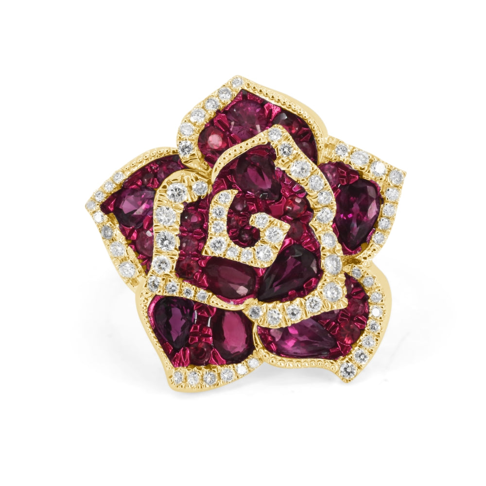 Beautiful Hand Crafted 14K Yellow Gold  Ruby And Diamond Arianna Collection Ring