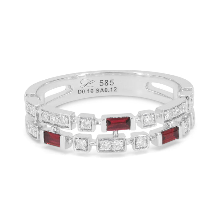 Beautiful Hand Crafted 14K White Gold 3X2MM Ruby And Diamond Arianna Collection Ring