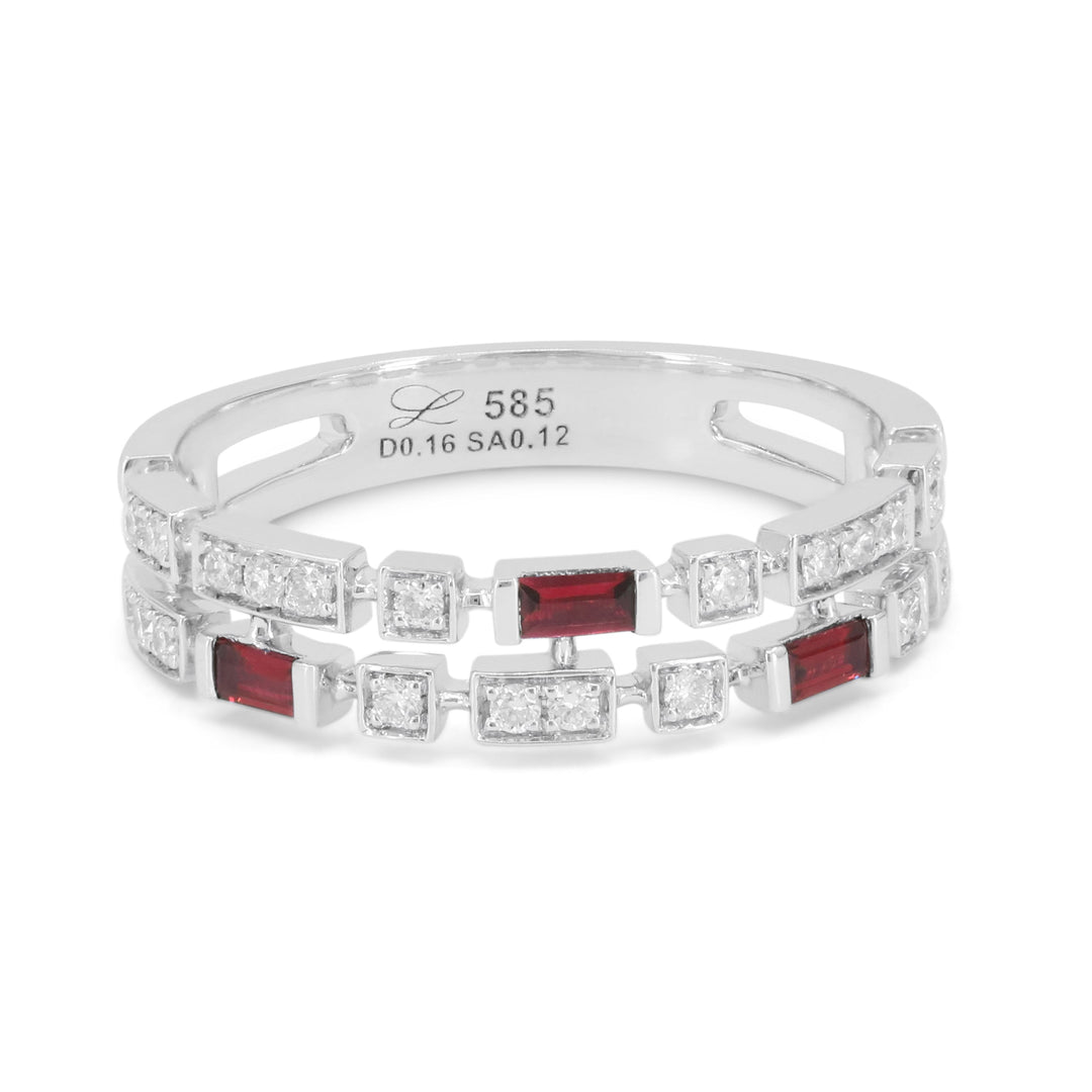 Beautiful Hand Crafted 14K White Gold 3X2MM Ruby And Diamond Arianna Collection Ring
