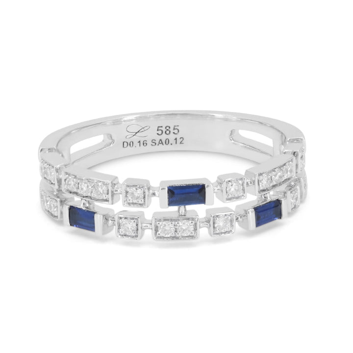 Beautiful Hand Crafted 14K White Gold 3X2MM Sapphire And Diamond Arianna Collection Ring