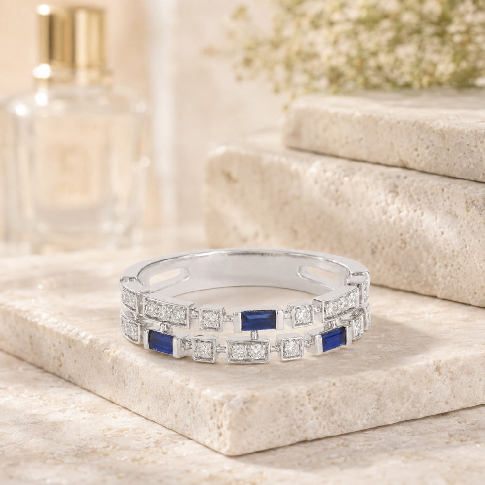 R1842 - 14K White Gold Ruby & Sapphire Stackable Ring