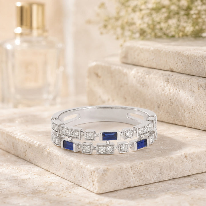 R1842 - 14K White Gold Ruby & Sapphire Stackable Ring