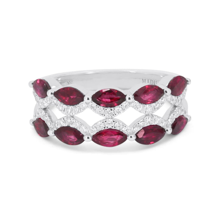Beautiful Hand Crafted 14K White Gold 3X5MM Ruby And Diamond Arianna Collection Ring
