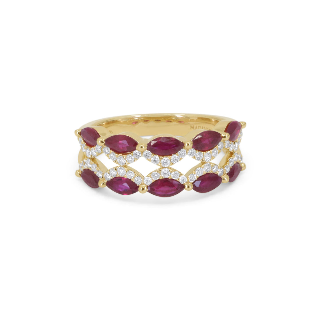 Beautiful Hand Crafted 14K Yellow Gold 3X5MM Ruby And Diamond Arianna Collection Ring