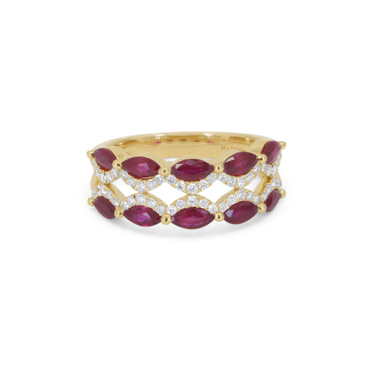 Beautiful Hand Crafted 14K Yellow Gold 3X5MM Ruby And Diamond Arianna Collection Ring