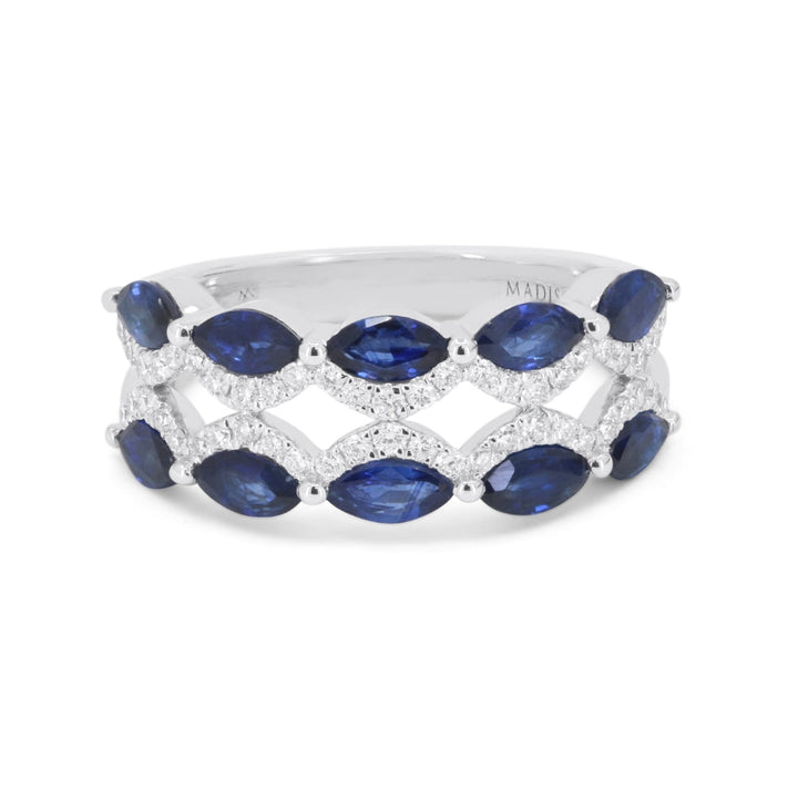 Beautiful Hand Crafted 14K White Gold 3X5MM Sapphire And Diamond Arianna Collection Ring