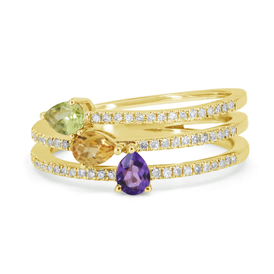 Beautiful Hand Crafted 14K Yellow Gold  Multi Colored Sapphire And Diamond Essentials Collection Ring