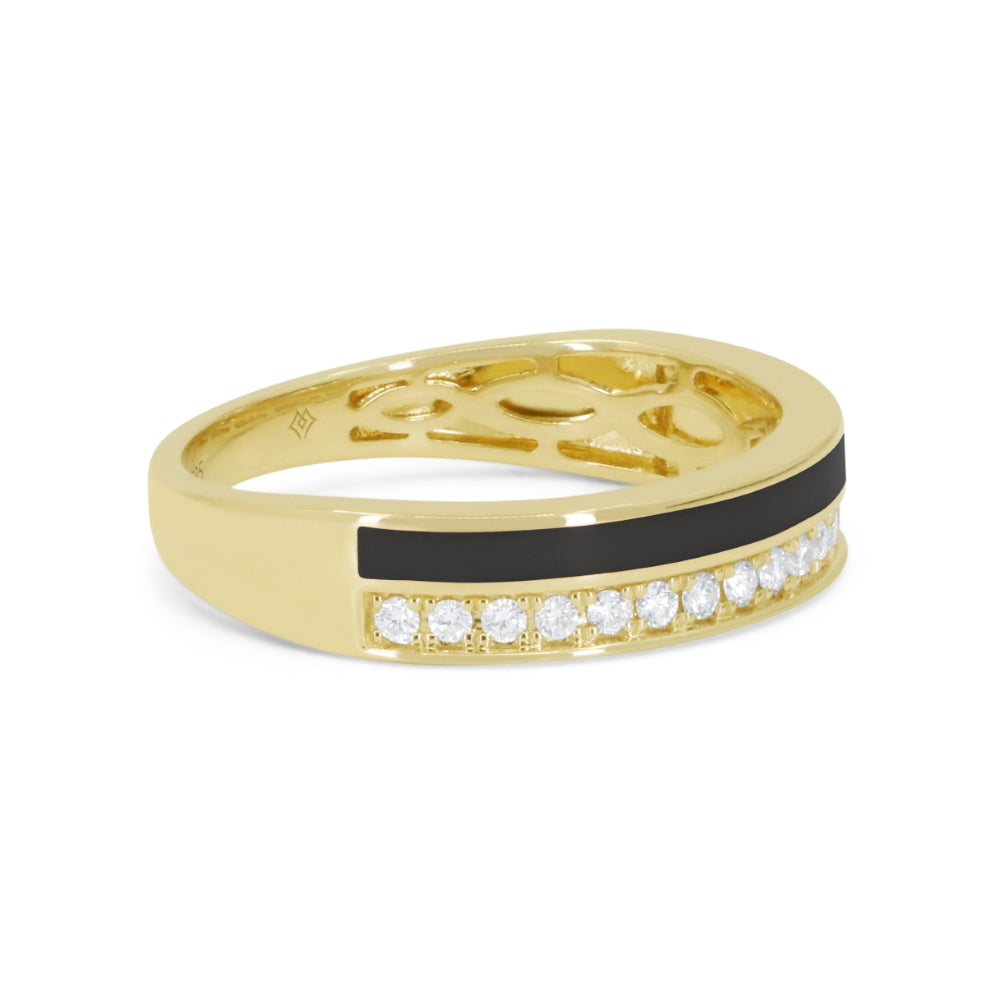 R1846 - 14K Yellow Gold Black Enamel, Orange Enamel & Turquoise Ring