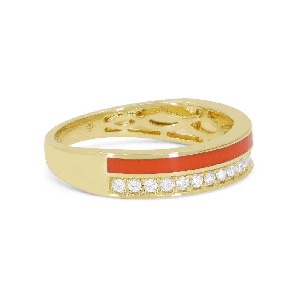 R1846 - 14K Yellow Gold Black Enamel, Orange Enamel & Turquoise Ring