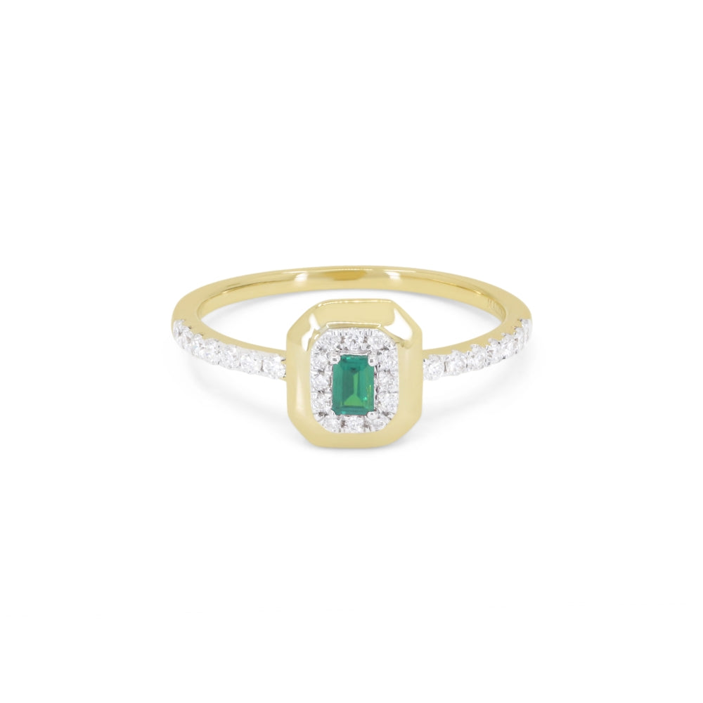 Beautiful Hand Crafted 14K Yellow Gold  Emerald And Diamond Arianna Collection Ring
