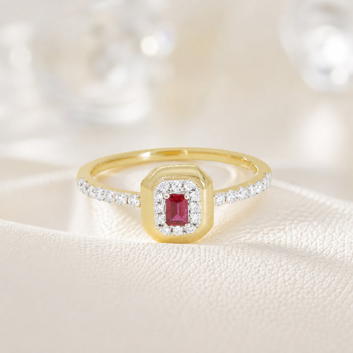 R1852 - 14K Yellow Gold Emerald, Ruby & Sapphire Rectangle Ring