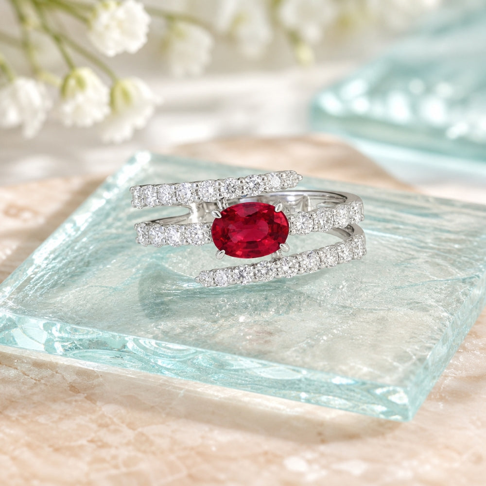 R1855 - 14K White Gold Ruby & Sapphire Ring