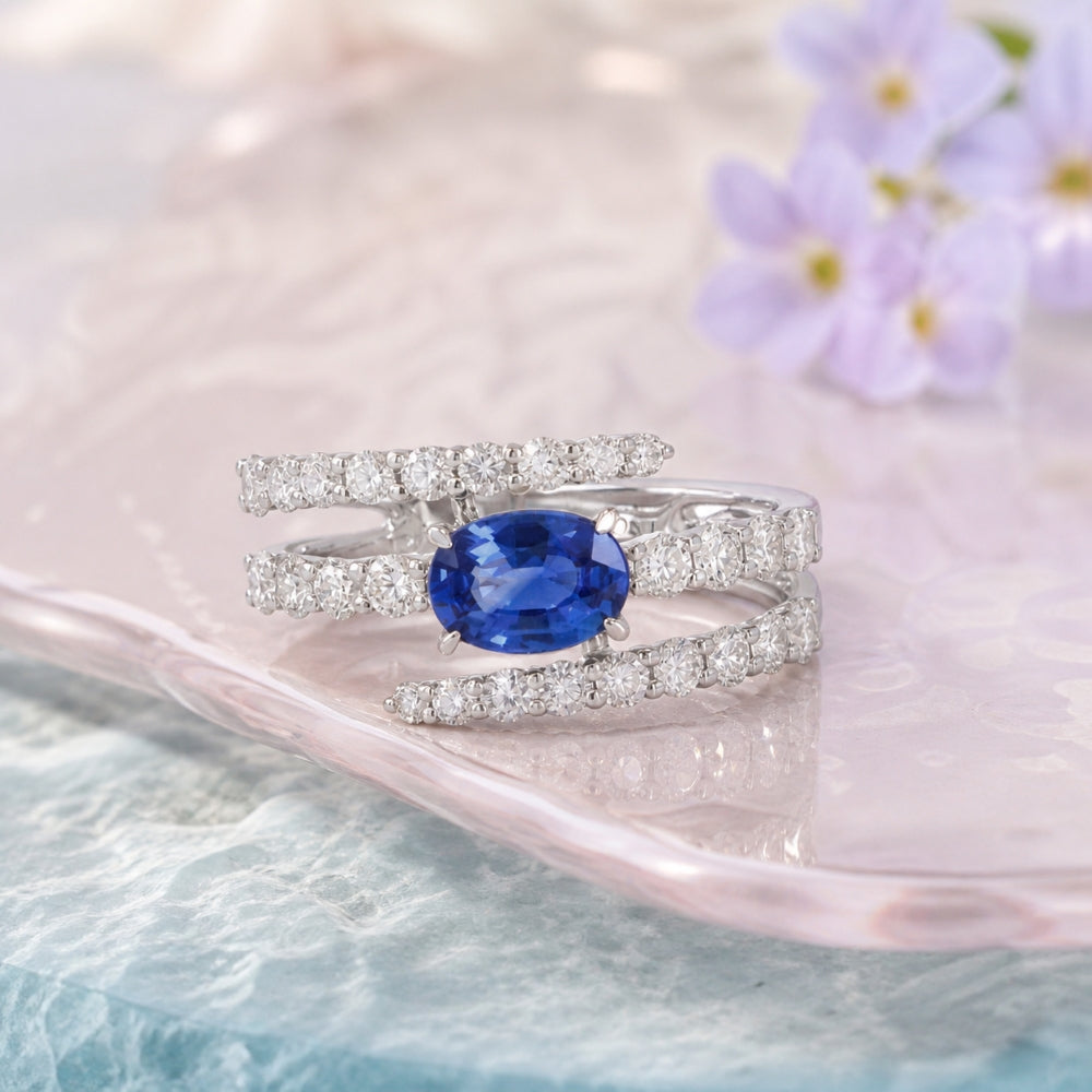 R1855 - 14K White Gold Ruby & Sapphire Ring