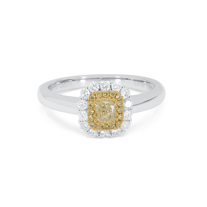 Beautiful Hand Crafted 18K White Gold  Fancy Yellow Diamond And Diamond Milano Collection Ring