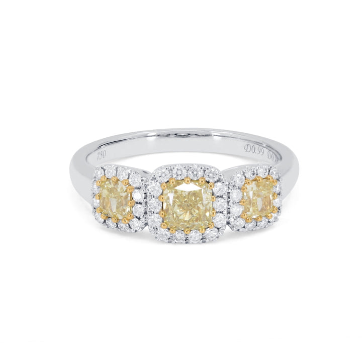 Beautiful Hand Crafted 18K White Gold  Fancy Yellow Diamond And Diamond Milano Collection Ring
