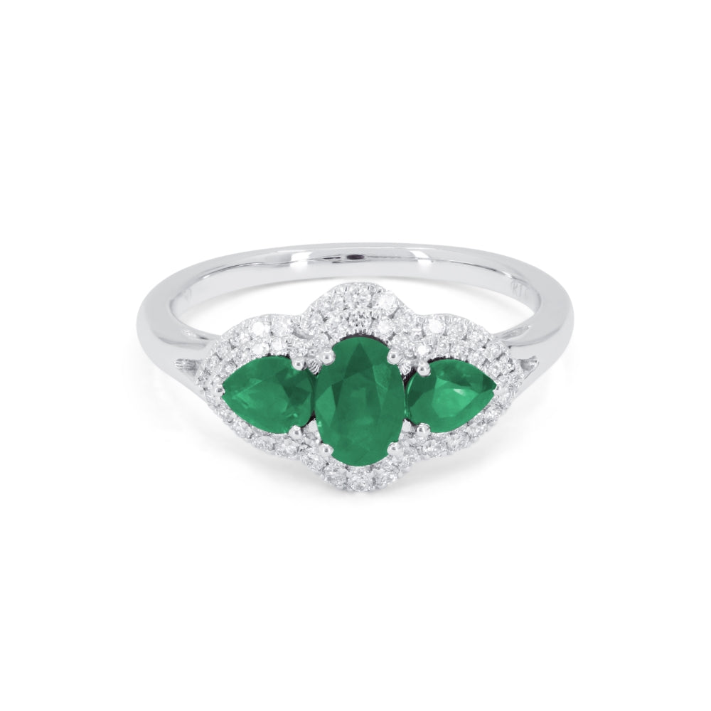 Beautiful Hand Crafted 18K White Gold  Emerald And Diamond Arianna Collection Ring