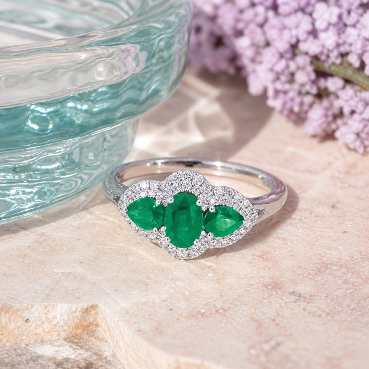 R1858 - 18K White Gold Emerald & Ruby Ring