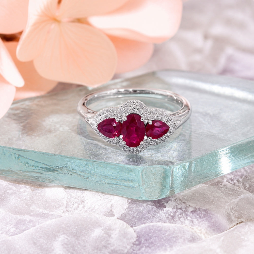R1858 - 18K White Gold Emerald & Ruby Ring