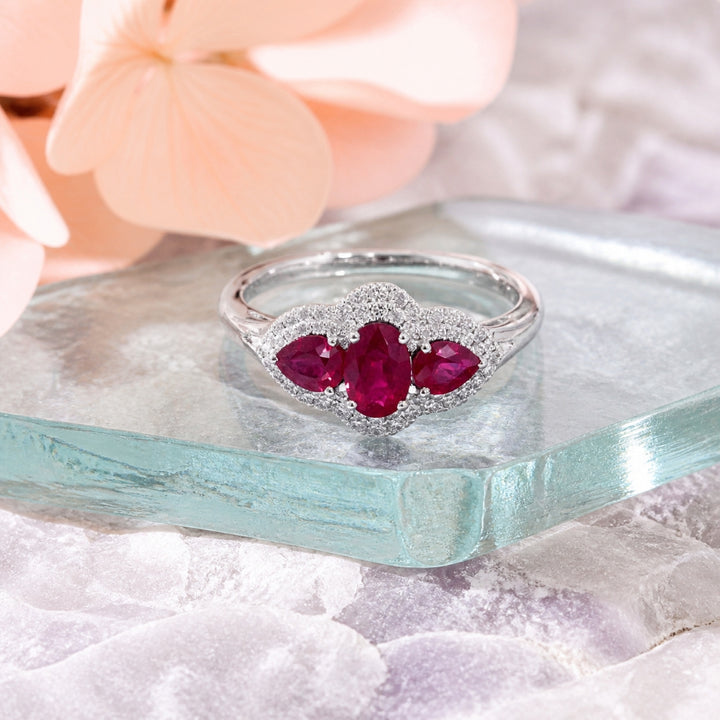 R1858 - 18K White Gold Emerald & Ruby Ring