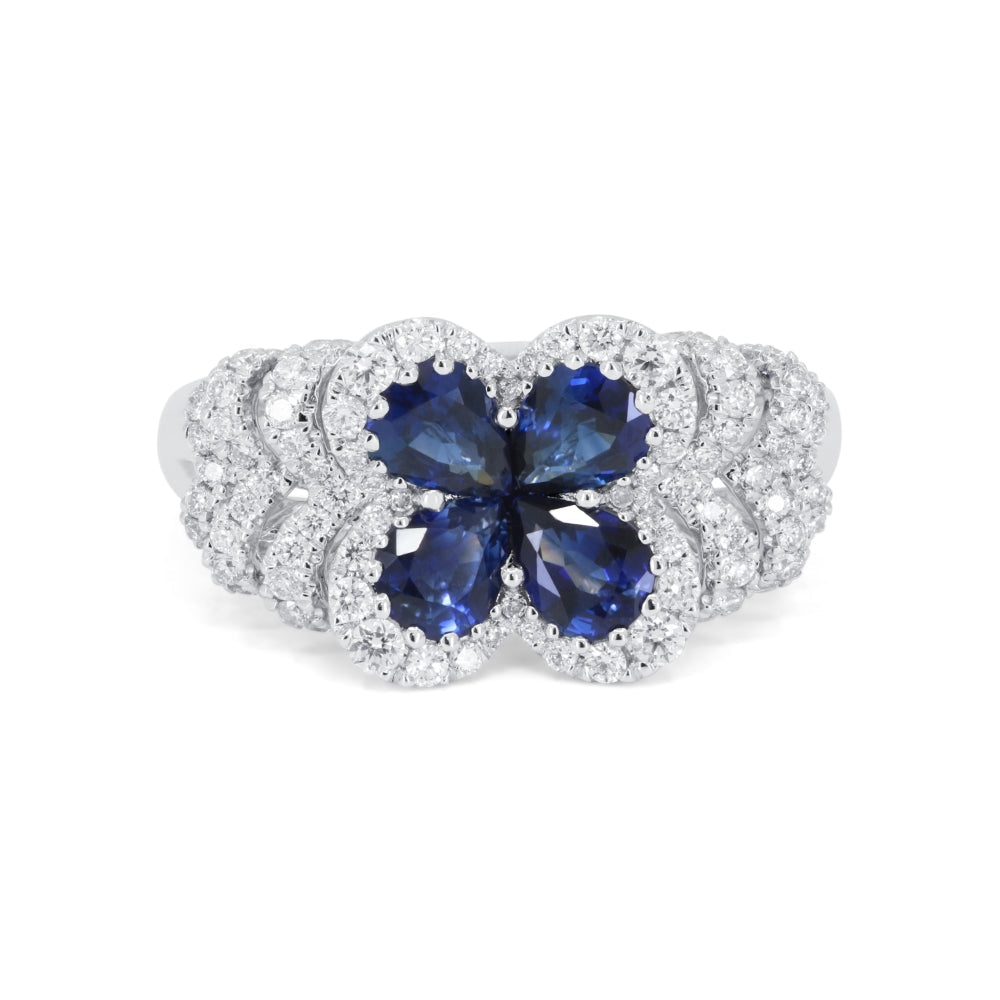 Beautiful Hand Crafted 18K White Gold  Sapphire And Diamond Arianna Collection Ring