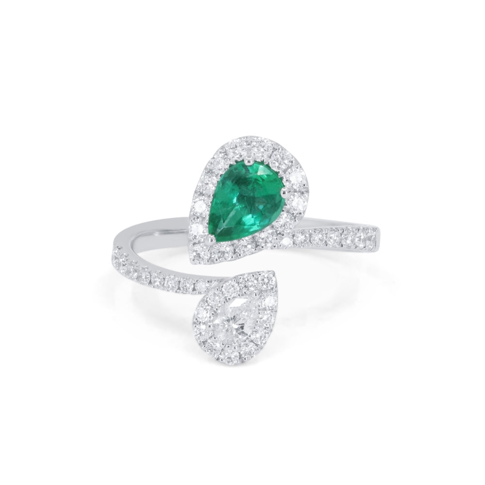 Beautiful Hand Crafted 18K White Gold  Emerald And Diamond Arianna Collection Ring
