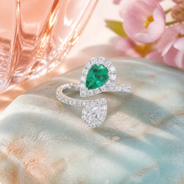 R1872 - 14K & 18K White Gold Emerald, Ruby & Sapphire Ring
