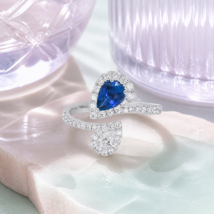 R1872 - 14K & 18K White Gold Emerald, Ruby & Sapphire Ring