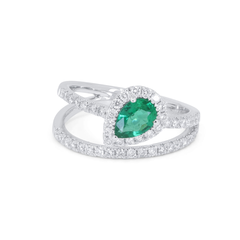 Beautiful Hand Crafted 18K White Gold  Emerald And Diamond Arianna Collection Ring