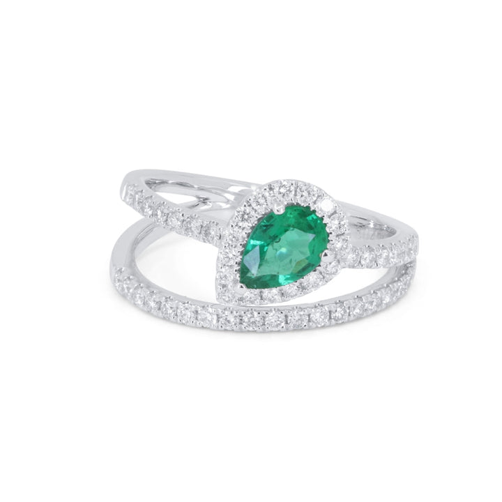 Beautiful Hand Crafted 18K White Gold  Emerald And Diamond Arianna Collection Ring
