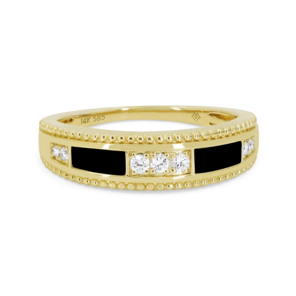 Beautiful Hand Crafted 14K Yellow Gold  Black Onyx And Diamond Milano Collection Ring