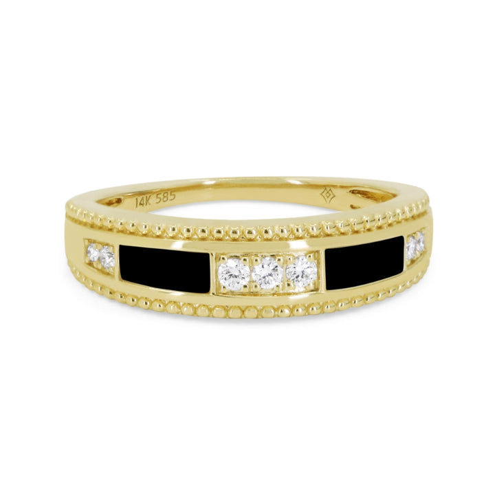 Beautiful Hand Crafted 14K Yellow Gold  Black Onyx And Diamond Milano Collection Ring