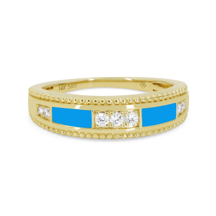 Beautiful Hand Crafted 14K Yellow Gold  Turquoise And Diamond Milano Collection Ring